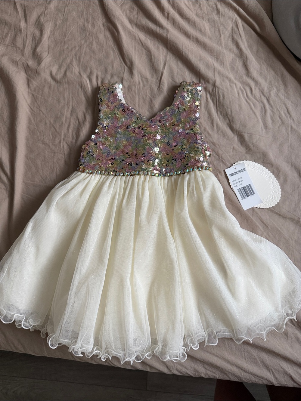 Sparkle Sequin Bodice Ivory Tulle Party Dress for Girls American Princess
